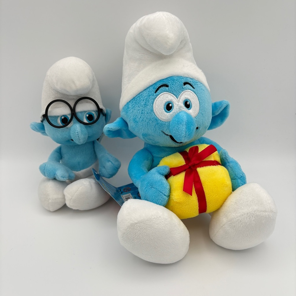 Set of Two Plush Stuffies Brainy Smurf  and Jokey Smurf